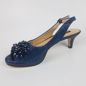 Alex Marie Blue Suede Open Toe  Sz 7.5